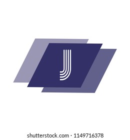 LetterJ and three foursquare blue shades. Vector design logo. The logo can be used for the creative industry, network, business and company. Vector illustration.