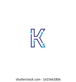 LetterK tech logo concept with line art style and minimalist