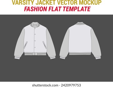 Letterman Jacket Flat CAD Mock up Bomber Jacket Flache Vektorgrafik Varsity Jacket Mock up Varsity Jacket Fashion Flat Template 