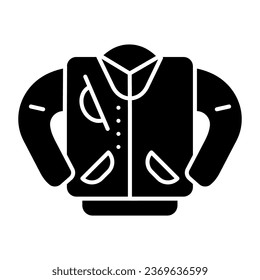 Letterman jacket solid icon. High school jacket vector illustration isolated on white. Uniform glyph style design, designed for web and app. Eps 10