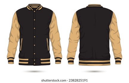 Letterman varsity jacket mockup front and back view. Vector illustration