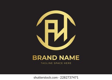 AN Lettermark circle logo with gold color. Monogram Logo vector Initial Letters AN. Creative Circle Logo Design Letters AN logo.