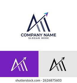 AM lettermark logo incorporating an upward arrow, symbolizing progress, ambition, and positive trajectory. for financial companies, investment firms, business consultants, or growth-oriented startups.