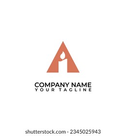 Lettermark logo of A or triangle with candle as negative space.