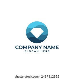 The Lettermark O Jewelry logo with the diamond is in the negative space with the ocean theme in navy blue and light blue color