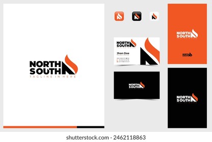 Lettermarks logo N and S formed north symbol with solid black and orange color