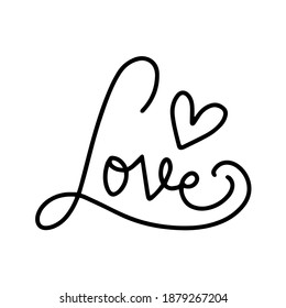 Letterong text - LOVE . Abstract love symbol. Line art drawing vector illustration