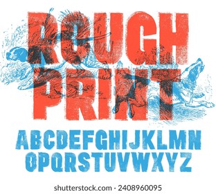 Letterpress Font with a Rough Mis-printed Letterpress and Rolled Ink texture. Bold condensed font. Highly detailed individually textured characters