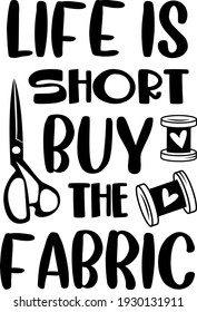 Letterring about sewing. Interesting, funny and cool inscription. Sewing thread and scissors illustration vector.