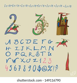 The letters 2, 3, 4 , alphabet