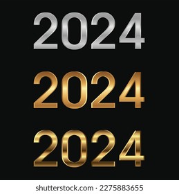 Logotipo vectorial de las letras 2024: bronce plateado y oro