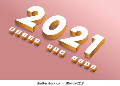 Letters in 3D block form with the word Trends and the number 2021. Popular and relevant topics. New fashion trends.