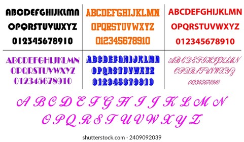 Letters of 7 Deferent Font English Alphabet and Punctuation Marks and Various Symbols in the form of Squeezed Cream in White on background