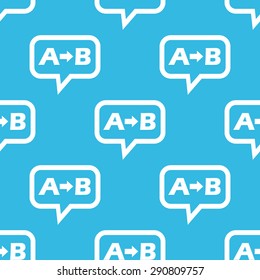 Letters A, B and arrow in chat bubble, repeated on blue background