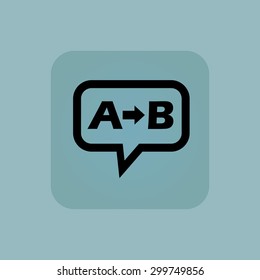 Letters A, B and arrow in chat bubble, in square, on pale blue background