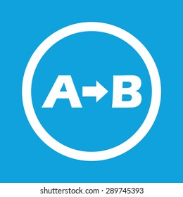 Letters A, B and arrow in circle, isolated on blue