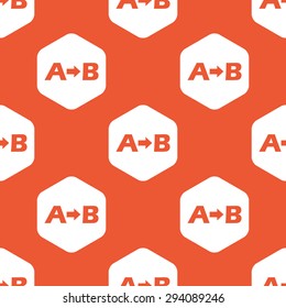 Letters A, B and arrow in white hexagon, repeated on orange background