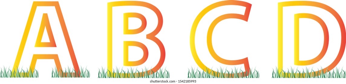 The letters A, B, C, D and the green grass below