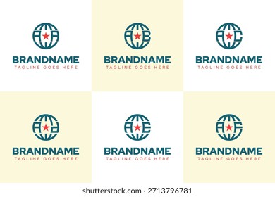 Letters AA AB AC AD AE AF Globe Star Logo, for A BA CA DA EA FA initials