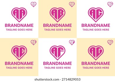 Letters AA AB AC AE AF AG Love Logo Set, symbolizing affection, connection, and harmony