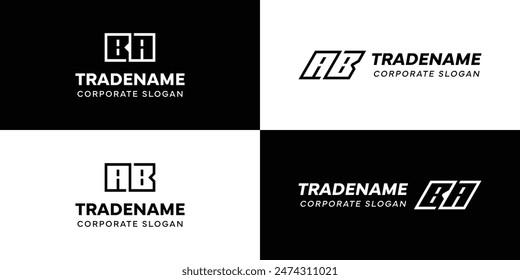 Letters AB and BA Square and Dynamic Logo Set, for business with Initials BA or AB