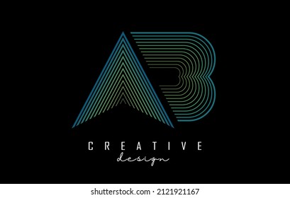 Buchstaben AB Logo mit farbigen Farbverlauf-Linien. Vektorgrafik mit geometrischer Typografie. Kreatives Symbol mit Buchstaben.
