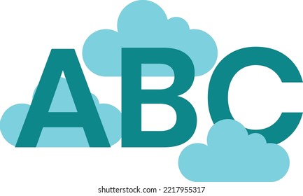 letters ABC floating in the clouds illustration in minimal style isolated on background
