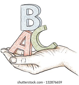 Letters ABC in hand, education.