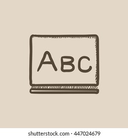 Letters abc on blackboard vector sketch icon isolated on background. Hand drawn Letters abc on blackboard icon. Letters abc on blackboard sketch icon for infographic, website or app.