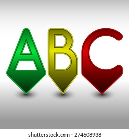 The letters ABC in the shape of arrows can be used as markers in the creative documents. Editable vector objects with several layers. Eps 10
