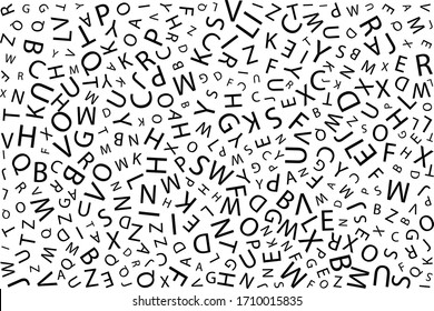 Letters. Abstract background. Seamless pattern. Cover design template, background, t-shirt, wrapping paper. Black letters on  white background. Isolated. Vector illustration
