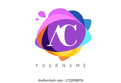 Letters AC A C Logo With Colorful Splat And Geometrical Forms. Abstract Letter Multicolored Vector Design Template Elements For Your Application Or Corporate Identity.