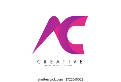 Cartas de diseño del logotipo AC A C con efecto de cinta de opciones e ilustración del vector degradado rosa.