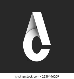 Letters AC or CA initials 3d logo with shadows, bold font typographic design element template, combination A and C letters, paper cut material design mockup, creative identity fashion boutique emblem.