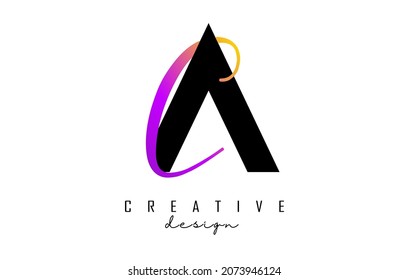 Letters AC Logo with two colors design. Letters A and C with geometric and handwritten typography. Creative Vector Illustration with letters.