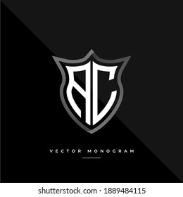 letras AC monocromo protector plateado monograma plantilla de logotipo vectorial.