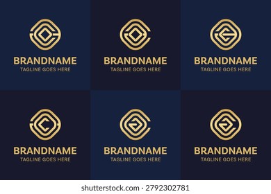 Letters ACO AOC CAO COA OAC OCA Gold Logo Monogram Set