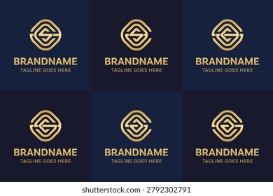 Letters ACS ASC CAS CSA SAC SCA Gold Logo Monogram Set