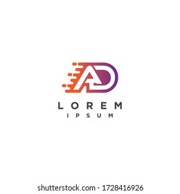 Letters AD DA Initials Fast Moving Logo Design Template Elements.