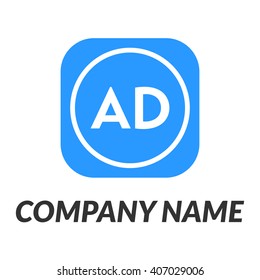 letters AD rounded square shape icon logo blue