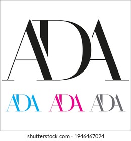 Letters ADA logo icon for business card, vector template.