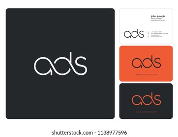 Letters ADS Joint logo icon with business card vector template.