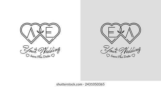 Letters AE and EA Wedding Love Logo, for couples with A and E initials