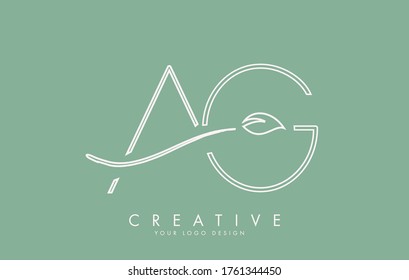 Letters AG A G with leaf cut and green background for business. Eco Letter Vector Illustration.