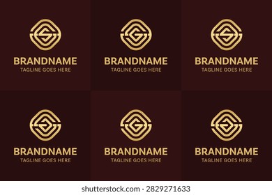 Letters AGS ASG GAS GSA SAG SGA Gold Logo Monogram Set