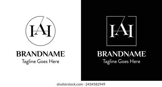 Letters AH In Circle and Square Logo Set, for business with AH or HA initials