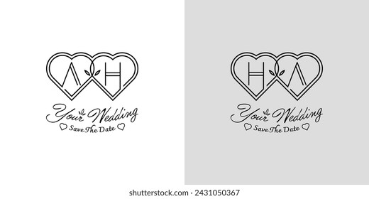 Letters AH and HA Wedding Love Logo, for couples with A and H initials