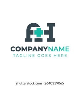 Letters AH Medical Plus Logo, for hospitals, clinics, pharmacy with HA or AH initials