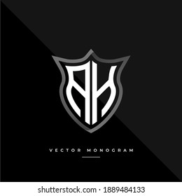 letters AH monochrome silver shield monogram vector logo template.