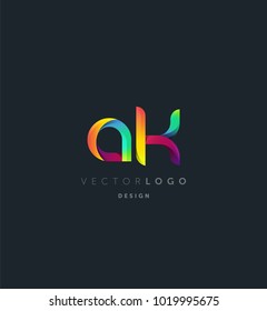 Letters AK, A&K logo, multi colour letters icon vector template.

